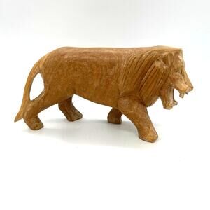 Vintage Hand Carved Wooden Lion Figurine African Wood Sculpture *Chipped Tail